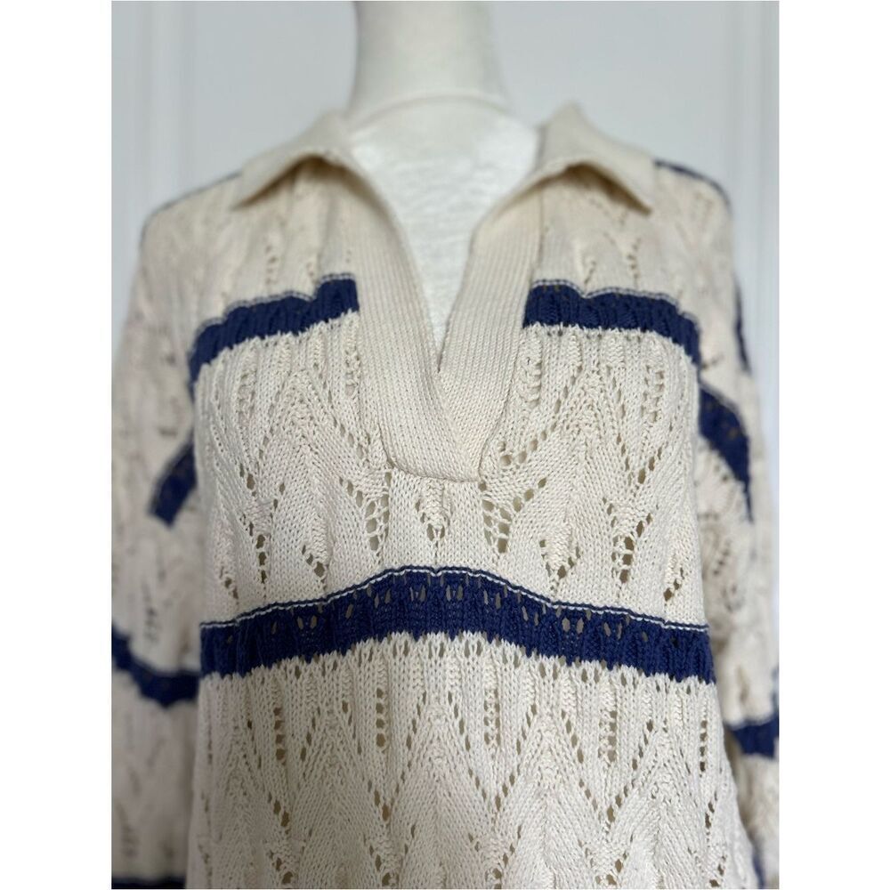 Cream Airy Open-Knit Lightweight Sweater Coastal Cottagecore Beachy Medium - Picture 4 of 15